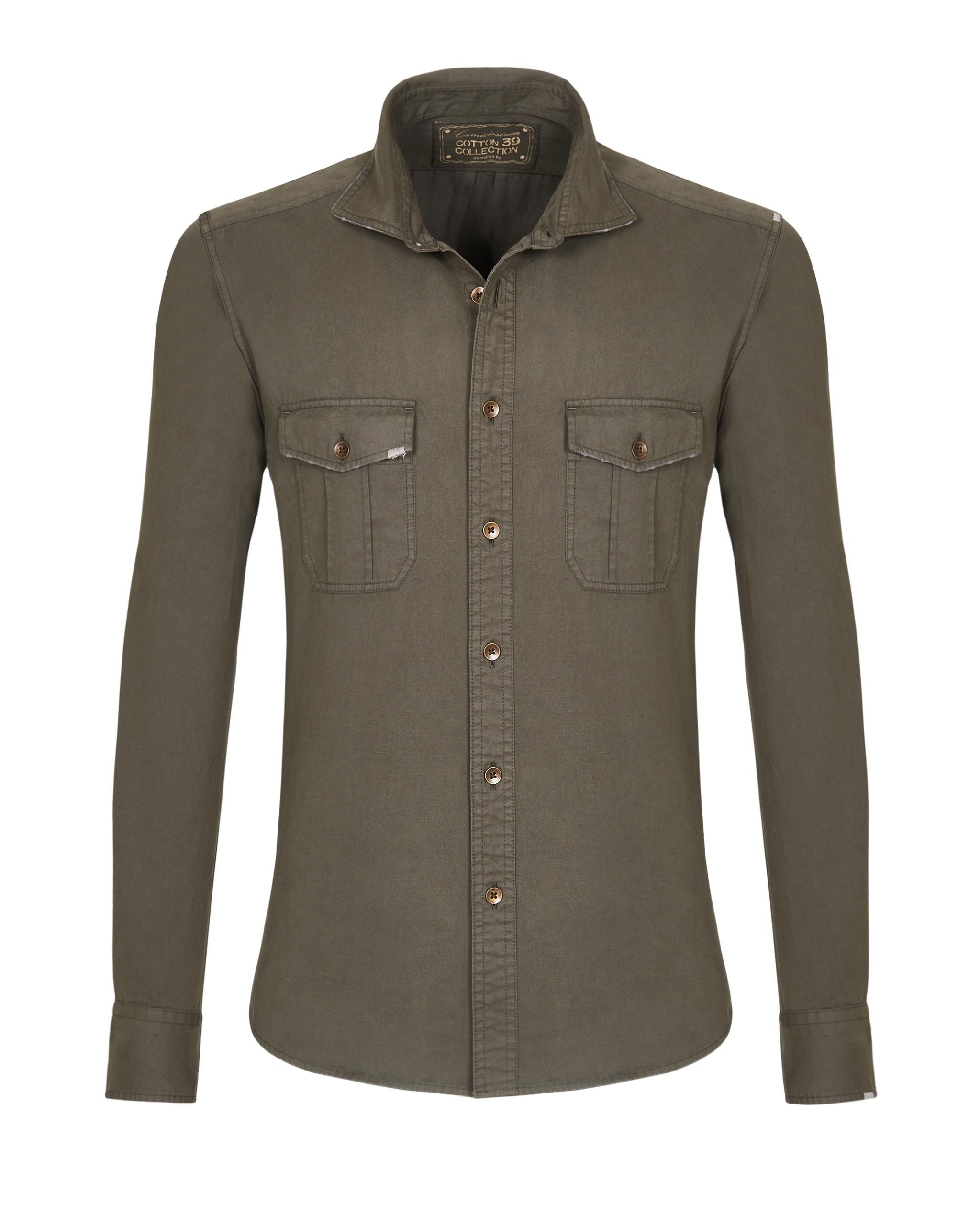 Camicia trendy verde militare, slim francese